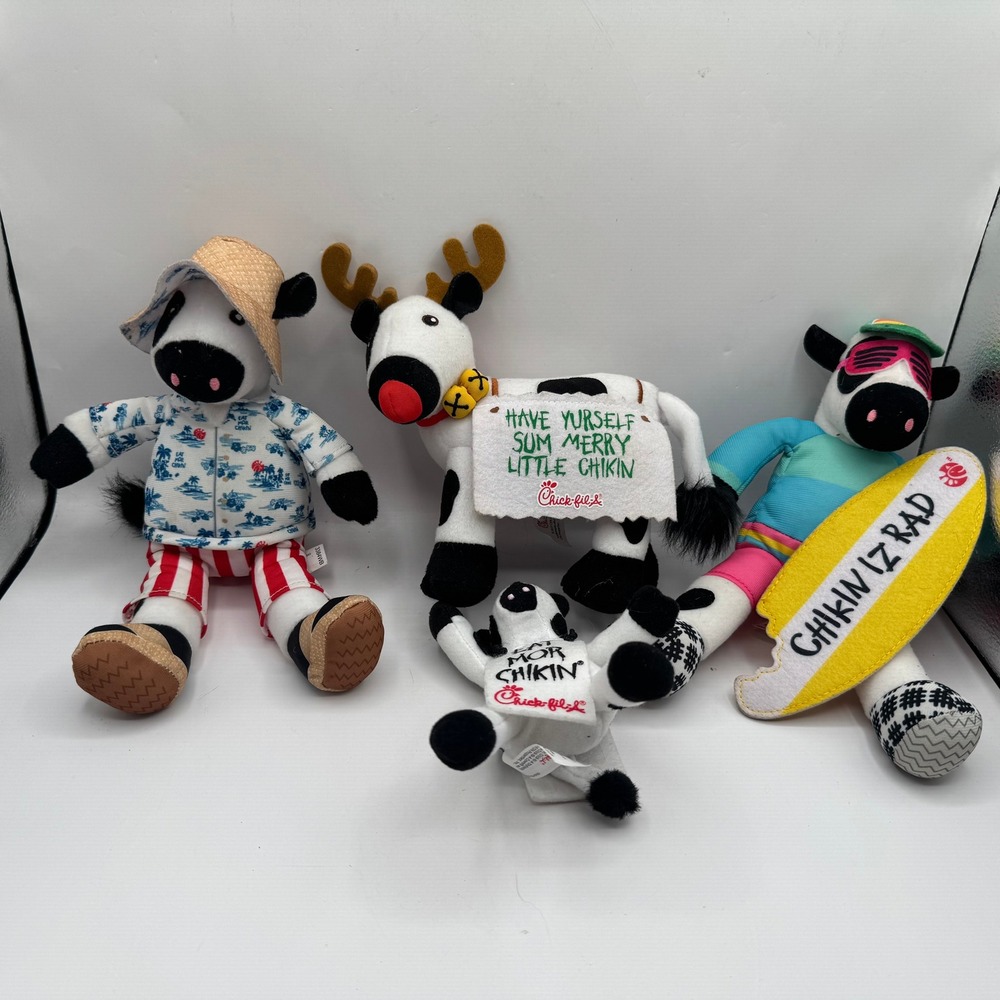 Chick-fil-A Cow Plush Lot of 4 Mixed Color Holiday Summer Theme Advertising